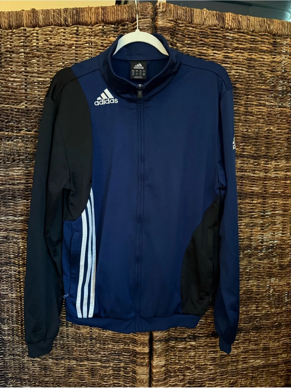 adidas Tracksuit Jacket Full Zip Three Stripe Logo Navy and Black Size L